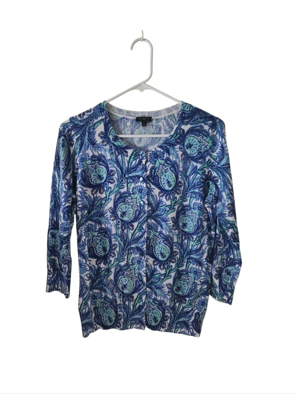 Talbots Blue Paisley Print Cardigan